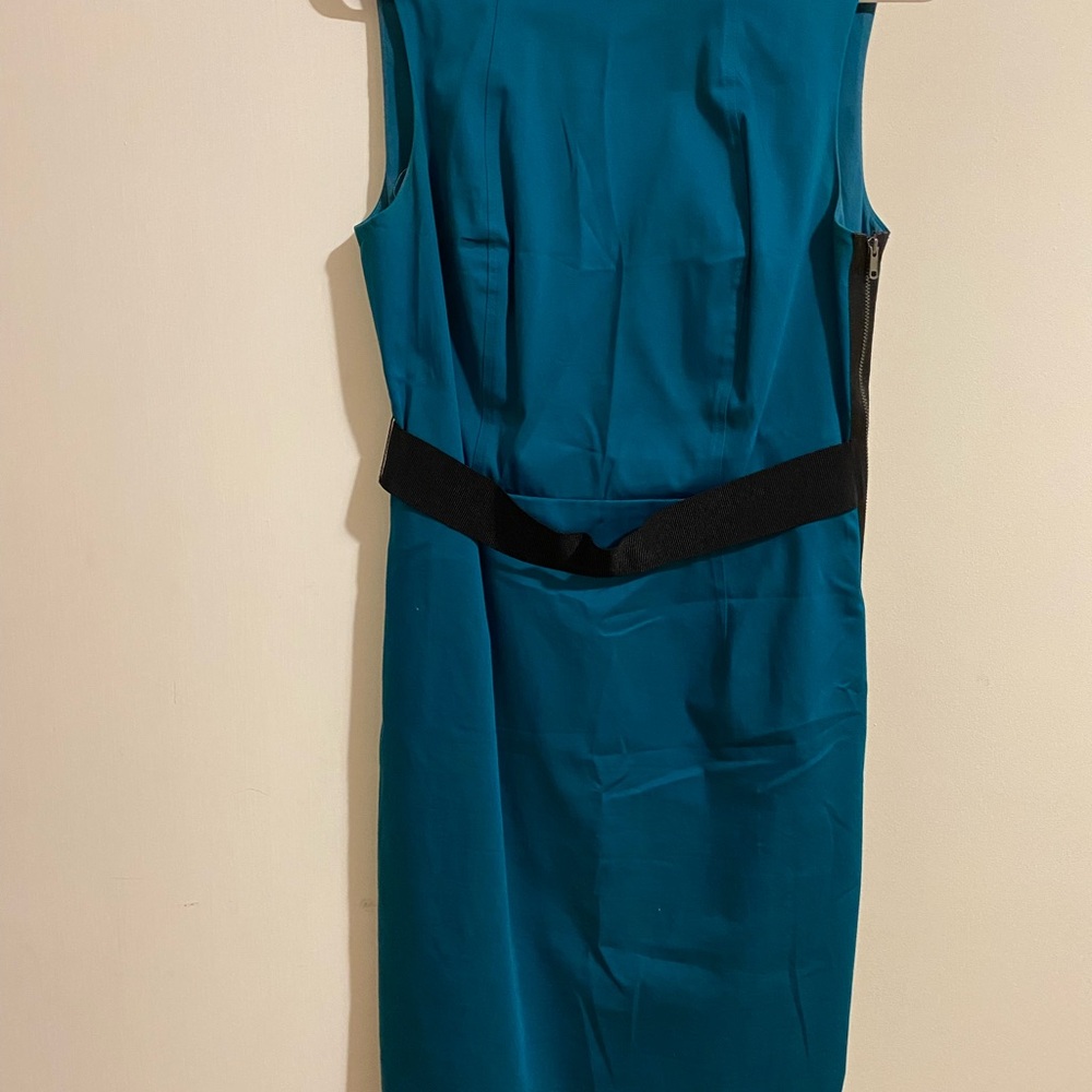 Ann Taylor Teal Midi Dress with Black Accents